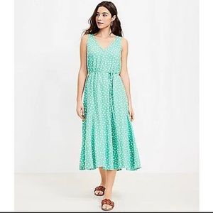 NWT LOFT Green & White dotted double V linen dress